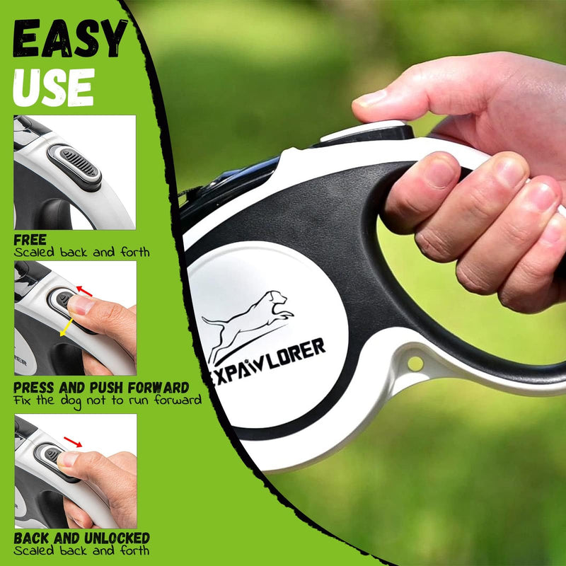 EXPAWLORER Retractable Double Dog Leash - Chew Proof, 2 No Tangle Strong Wire Ropes, 16 ft Heavy Duty Walk Leash for Medium & Large Dogs (Black & White) - PawsPlanet Australia