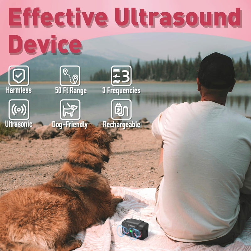 Anti Barking Device for Dogs - Dog Bark Deterrent Devices with 3 Modes Range 50ft, Rechargeable Ultrasonic Dog Barking Silencer for Indoor & Outdoor Pink