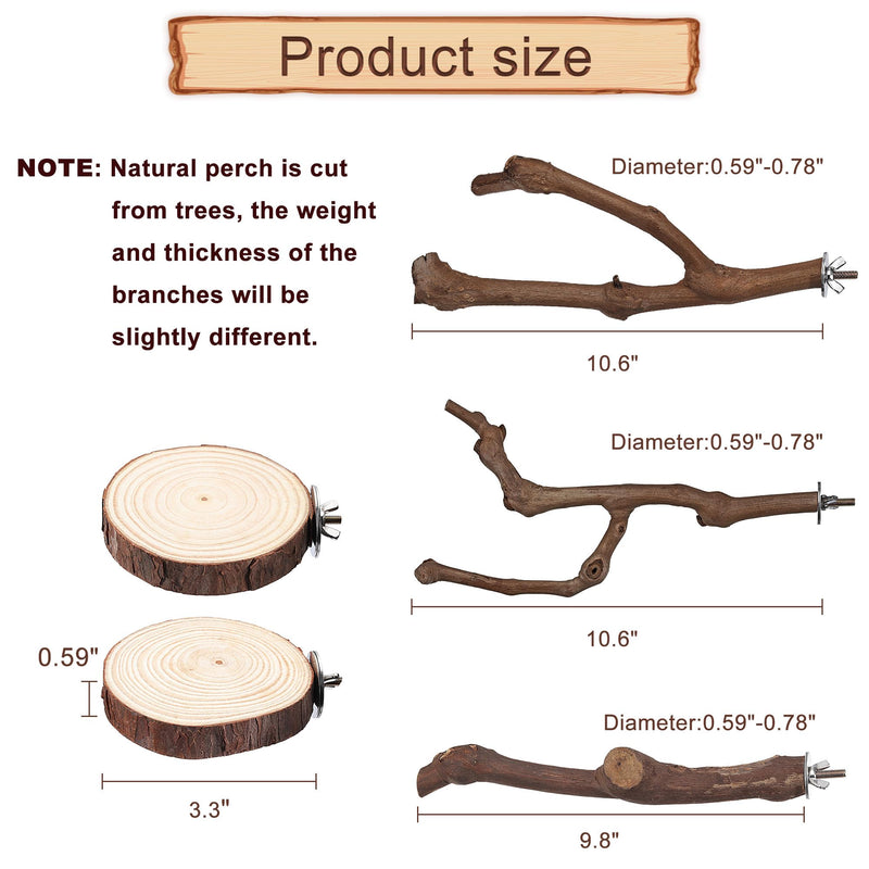 Mogoko 5PCS Bird Perch Natural Wood Grape Stick Stand, 3 Grape Stick Paw Grinding Fork Parakeet Chewing Stick 2 Parrot Stand Branch, Chewing Exercise Branches Bird Cage Accessories - PawsPlanet Australia