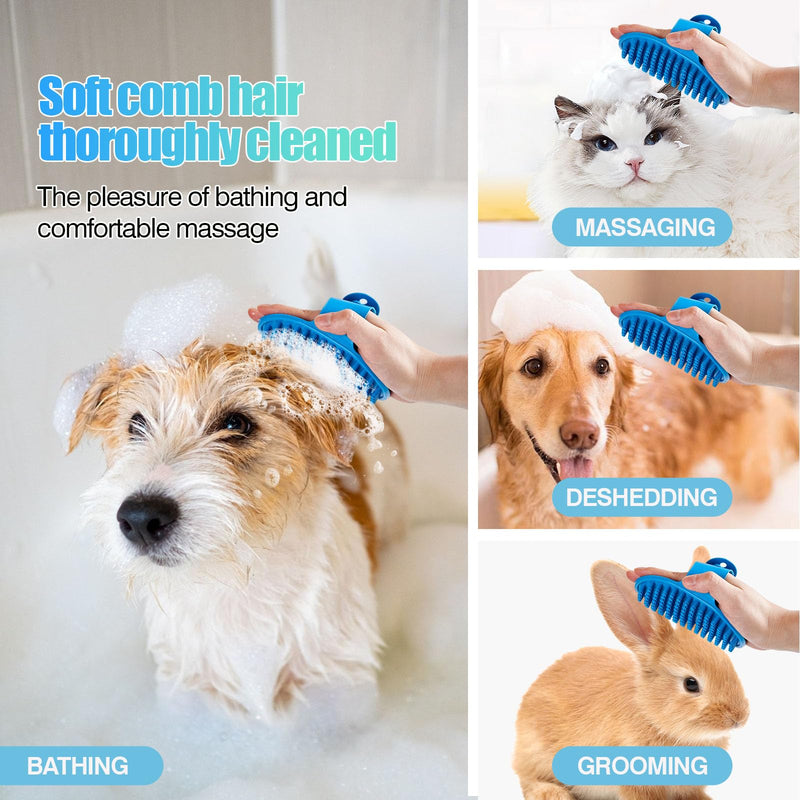 4-Piece Rubber Pet Grooming Kit for Dogs and Cats - Gentle Deshedding Brush & Massage Gloves, Suitable for Short & Long Hair, Bathing and Shedding Tool（3 * Blue+Green） - PawsPlanet Australia