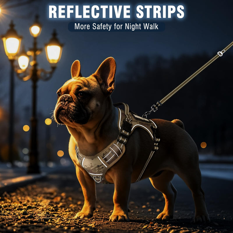 Tactical Dog Harness and Leash Set Medium Sized Dog,Heavy Duty No Pull Service Dog Vest and 10 Patches with Dog Seat Belt,Reflective Adjustable Pet Harness for Training Walking Hiking Camo M Desert Camo