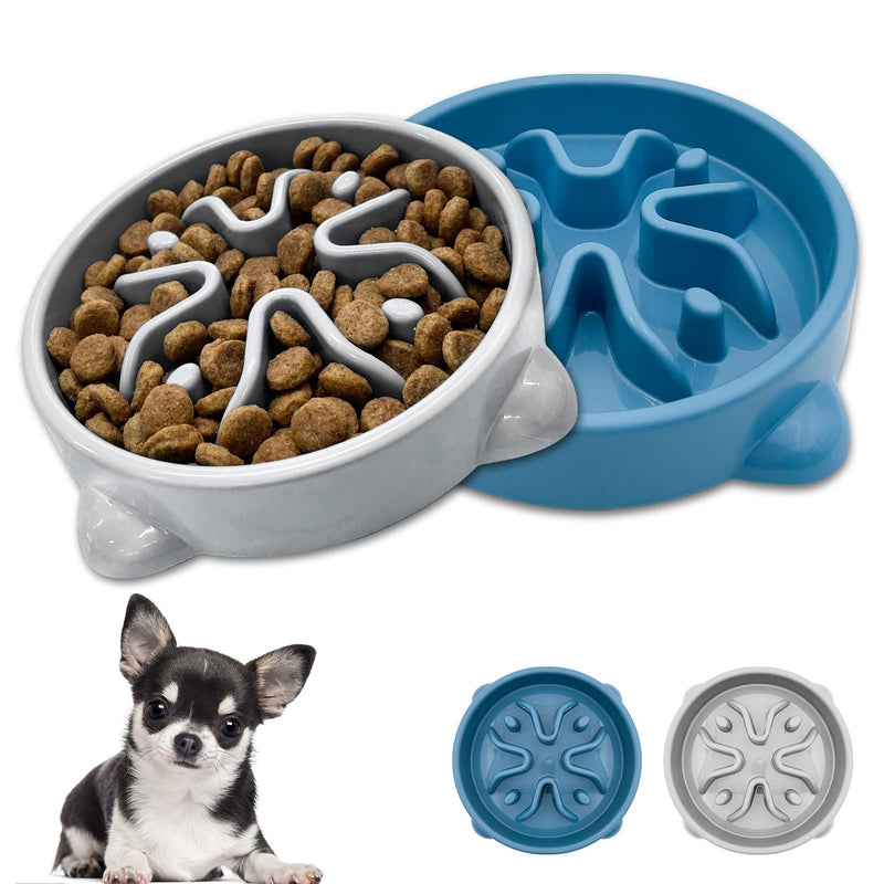 2 Pack Slow Feeder Dog Bowls Non Slip Puppy Bowl Durable Dog Puzzle Feeder Bloat Stop Dog Food Bowls for Puppy and Small Dogs, BPA Free, 1 Cup A-Blue & Grey-Small-1Cup