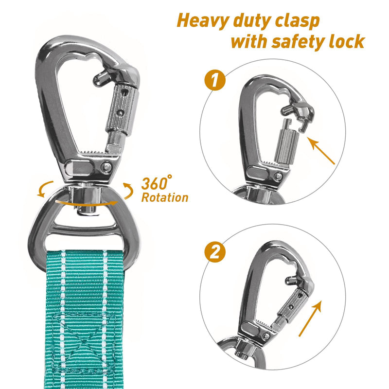 AUBELL Tactical Dog Leash Heavy Duty,4-6ft Reflective Strong No Pull Bungee Leash for Medium Large Dogs with Comfortable Padded Double Handle,Car Seat Belt,360 Degree Rotating Carabiner,Teal M-L Teal - PawsPlanet Australia