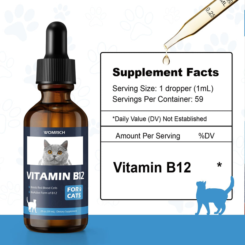 Vitamin B12 for Cats | Methylcobalamin Supplement | Boosts Red Blood Cell Formation, Energy, Nervous System & Appetite, Treats Pancreatitis | 2 fl oz Dropper - PawsPlanet Australia