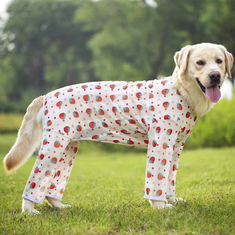 Kukaster Pet Dog Onesie for Large/Medium Breed Dogs - Anti-Shedding Dog Pajamas, Breathable Mesh Dog Recovery Suit for Post-Surgery, Anxiety Relief & Cold Protection (red Strawberry, Size #30) #30(40-52lb) red strawberry - PawsPlanet Australia