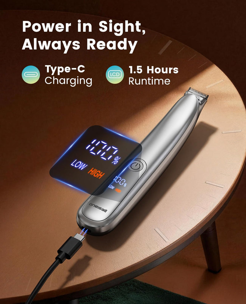 oneisall Upgraded Dog Paw Trimmer with 2-Speed, LED Light, Low Noise, Curved Blade for Precision Trimming, Rechargeable 19mm Paw Trimmer for Dog/Cat Paws, Eyes, Ears, Face, and Rump