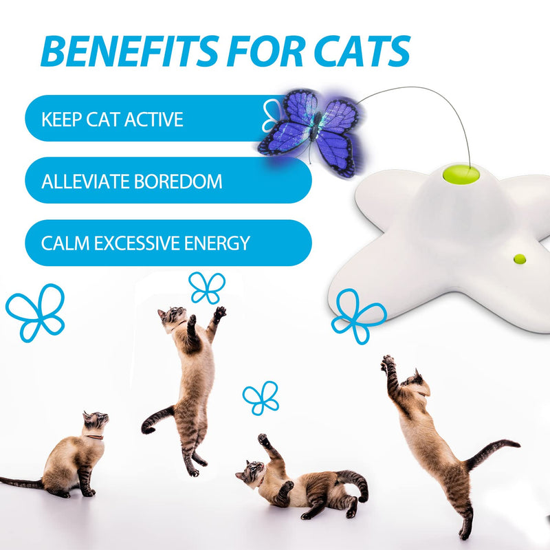 ALL FOR PAWS Interactive Cat Toy, Butter-Fly Cat Toys Interactive for Indoor Cats,Flutter Bug Cat Toys,Flutter Rotating Kitten Toys with 2 Replacements Classic Butterfly Toy - PawsPlanet Australia