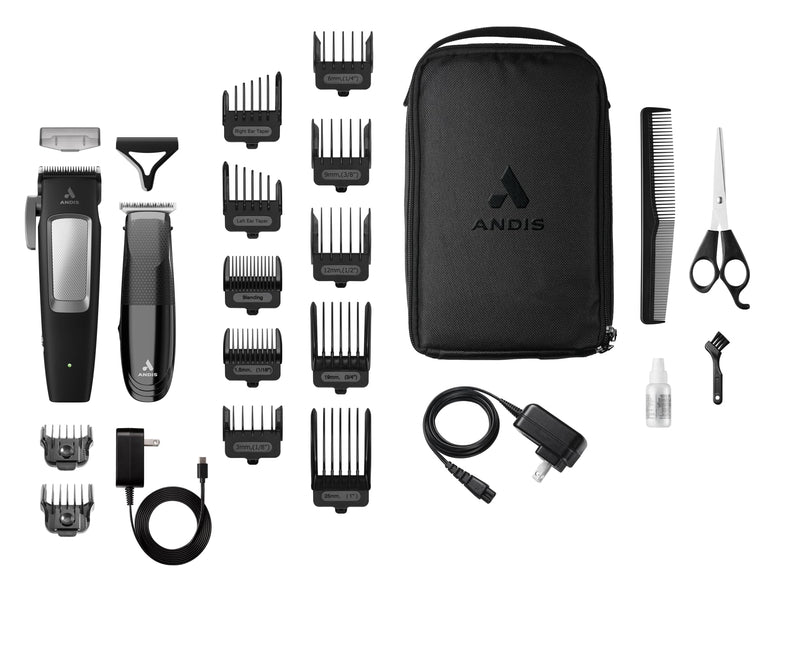 Andis 561506 inCRED Cordless Adjustable Hair Clipper & Close-Cutting T-Blade Trimmer Combo Set, 23-Piece Kit, Powerful Motor, Lithium-Ion Battery, Black - PawsPlanet Australia
