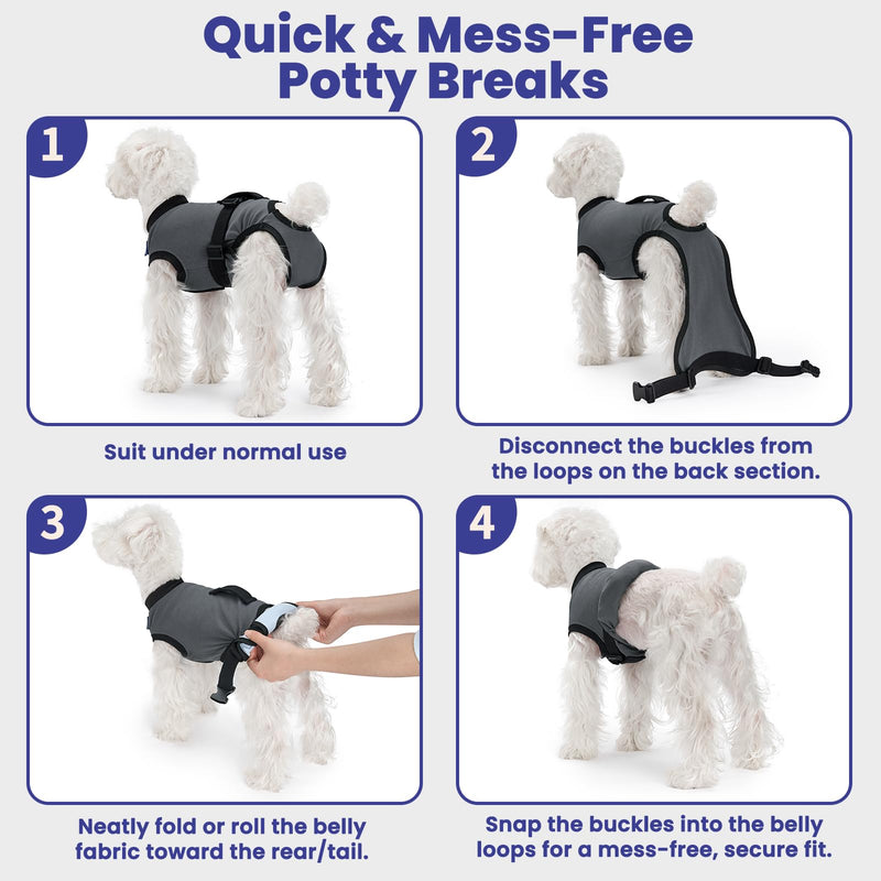 Dog Surgery Recovery Suit, Spay/Neuter Surgical Onesies with Inner Blue Monitoring Layer for Male Female Dogs, Hold-Up Potty System, E-Collar Alternative (Grey, Small) Grey