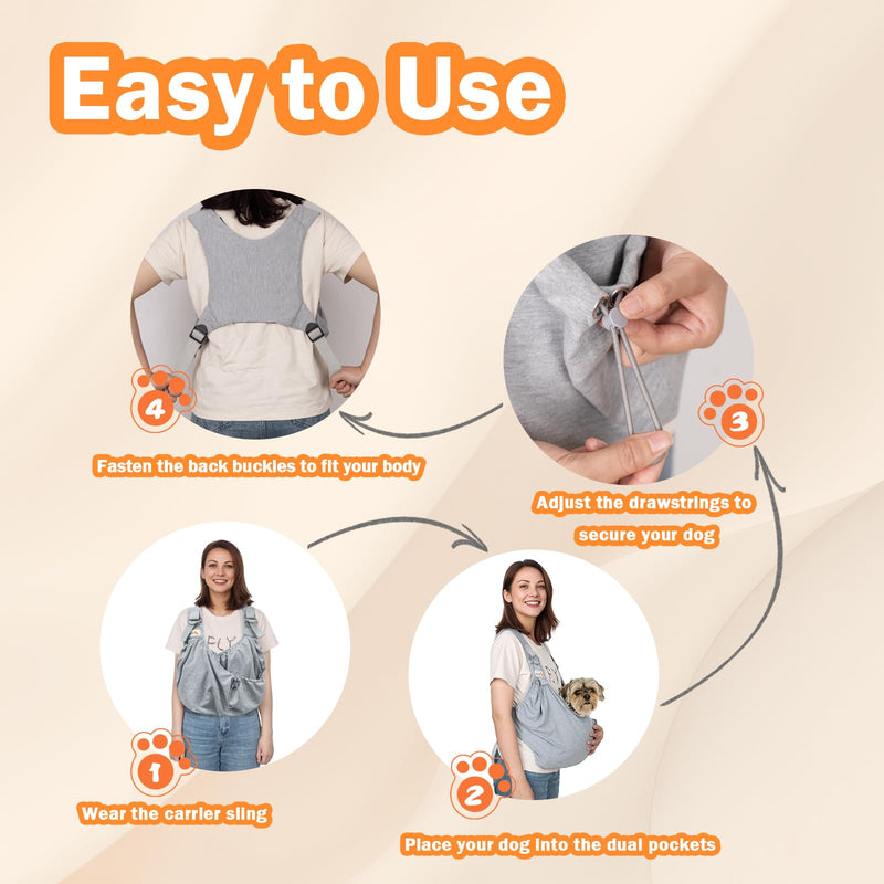 Dog Sling Carriers for Small Dogs,Carrier Sling for Cats and Pupp, Carrying Wrap Front Backpack Cat Sling,Adjustable Chest Pet Sling Grey - PawsPlanet Australia
