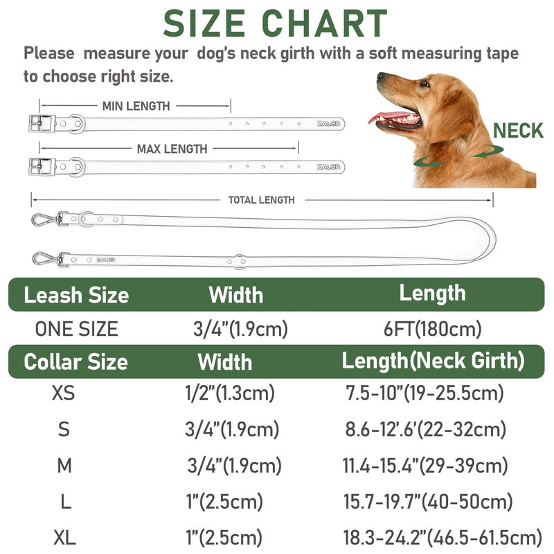 ZALER Dog Collar and Leash Set, Waterproof Adjustable Odor Proof Pet Collars Leashes Easy to Clean, 6FT Dog Leash with 2 Hooks for Large, Medium Small Dogs (L, Green) Spruce Green L(Collar:15.7''-19.7''; Leash:6ft) - PawsPlanet Australia