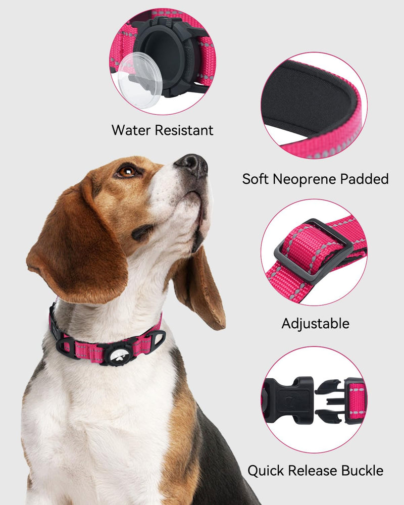 Joytale Airtag Dog Collar, Reflective Pet Collar with Waterproof AirTag Holder, Dual D-Rings, Soft Padded Adjustable for Extra Small and Puppy Dogs, Hotpink, XS X-Small(9"-12") - PawsPlanet Australia