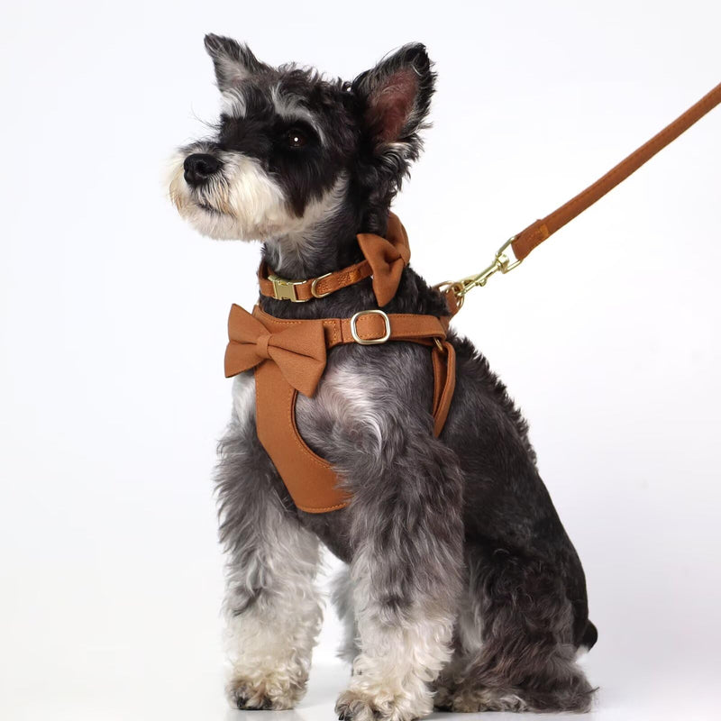 Beirui Cute Extra Small Dog Harness Set with Three Detachable Bows, Adjustable Step in Dog Harness Collar and Leash Set with Secure Metal Buckle for Daily Walking, Parties & Holiday Outfits(Brown,XS) XS: Fit 4-8lbs Brown - PawsPlanet Australia
