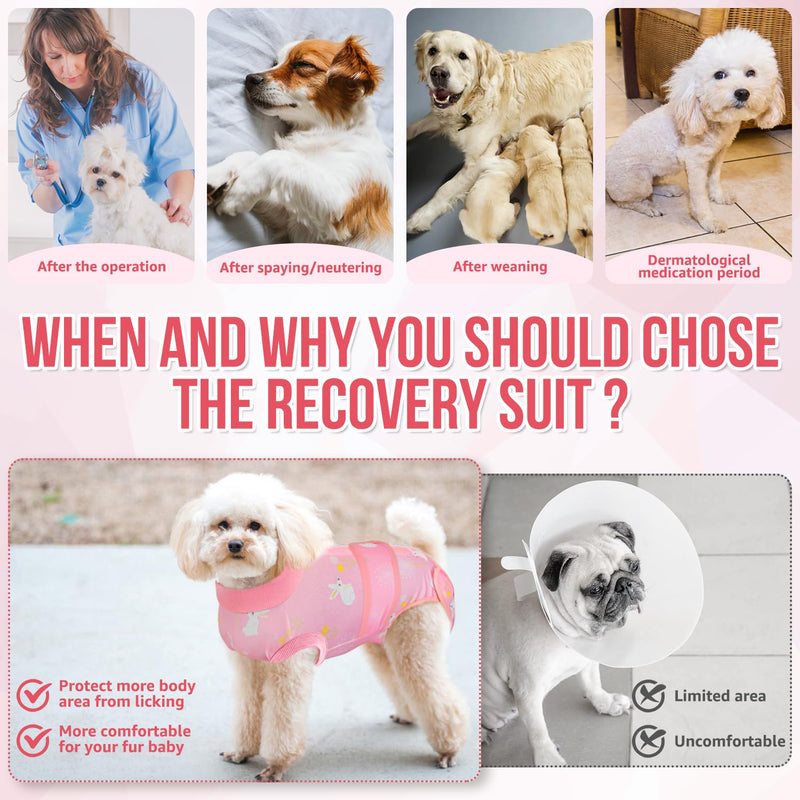 Lukovee Recovery Suit for Dogs, Zipper On Recovery Suit for Female Male Dog, Onesie Abdominal Wounds Cone E-Collar Alternative Prevent Licking Spay Recovery Suit (M, 2PI) A-Pink Medium