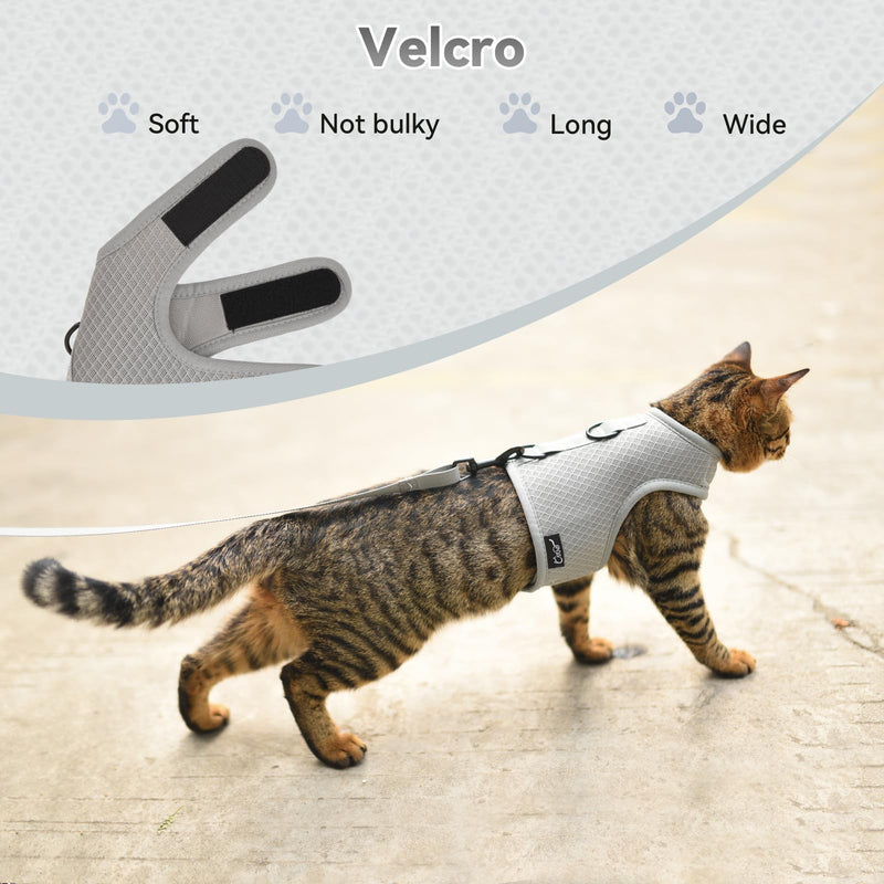 Cat Harness and Leash Escape Proof Breathable Mesh Fabric Adjustable Padded Stylish Cat Harness Solid Grey L Grey (mesh fabric) L 8-12LBS