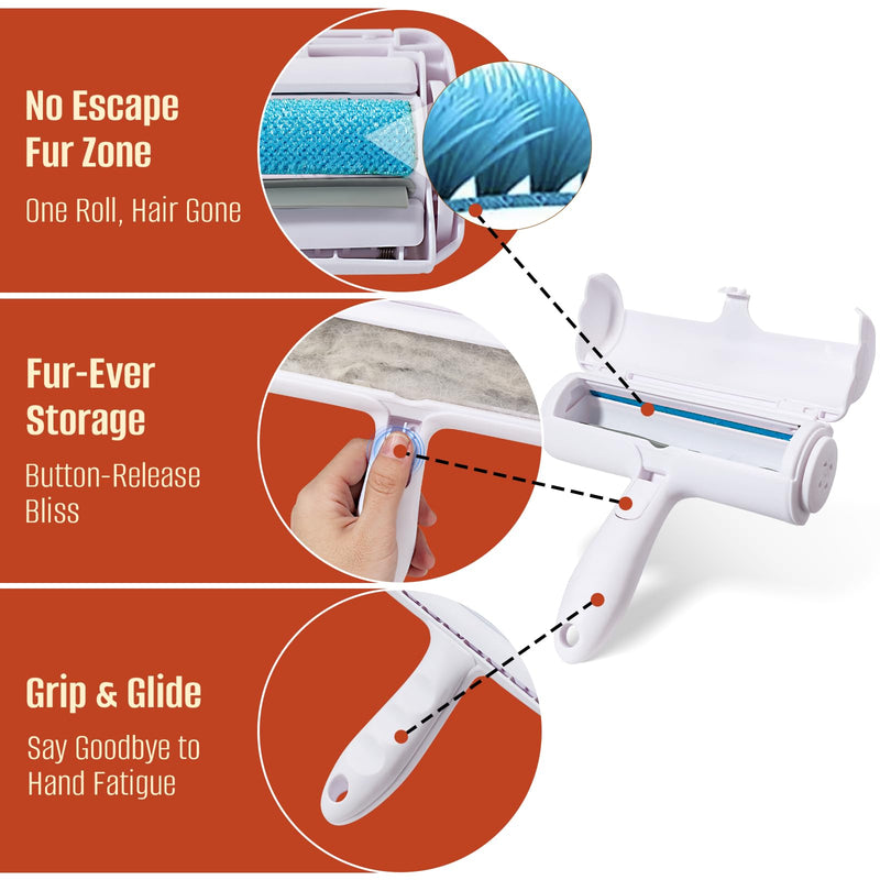 Pet Hair Removal Roller - Reusable Cat and Dog Fur Remover Lint Roller for Carpet, Couch, Furniture, Car Seat, Bedding and Clothing - Portable and Multi-Surface Pet Hair Removal Tool - PawsPlanet Australia