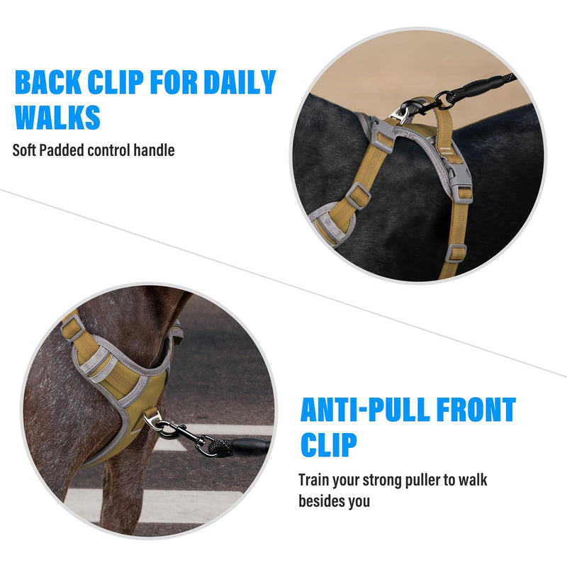 Plutus Pet No Pull Dog Harness, Release at Neck, Reflective Adjustable Dog Vest Harness, Easy Control Handle for Walking, for Small Medium Large Dogs, Khaki, XL X-Large - PawsPlanet Australia