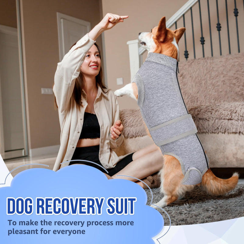 SlowTon Dog Surgery Recovery Suit - Zipper On Dog Onesies After Surgery for Female Male Dog, Abdominal Wounds Bandages Cone/E-Collar Alternative Dog Body Suit (Grey, XL)