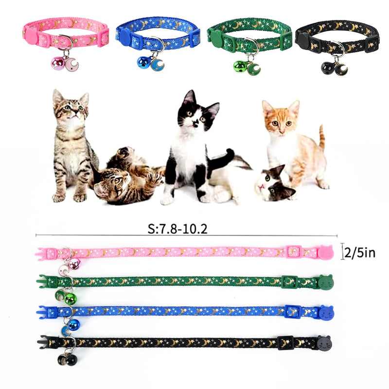 Cat Collars Breakaway with Bell - 4 Pack Cat Safety Collars for Boys & Girls - Safety Buckle Kitten Collar for Pet Supplies,Stuff,Accessories moon & star