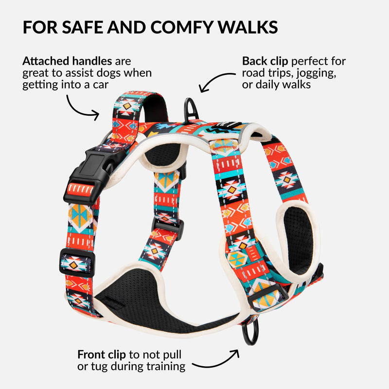 CollarDirect No Pull Reflective Dog Harness with Handle and Front Clip, Adjustible Soft Padded Vest for Small to Large Dogs Training and Walk (Size L, Pattern PT2) - PawsPlanet Australia