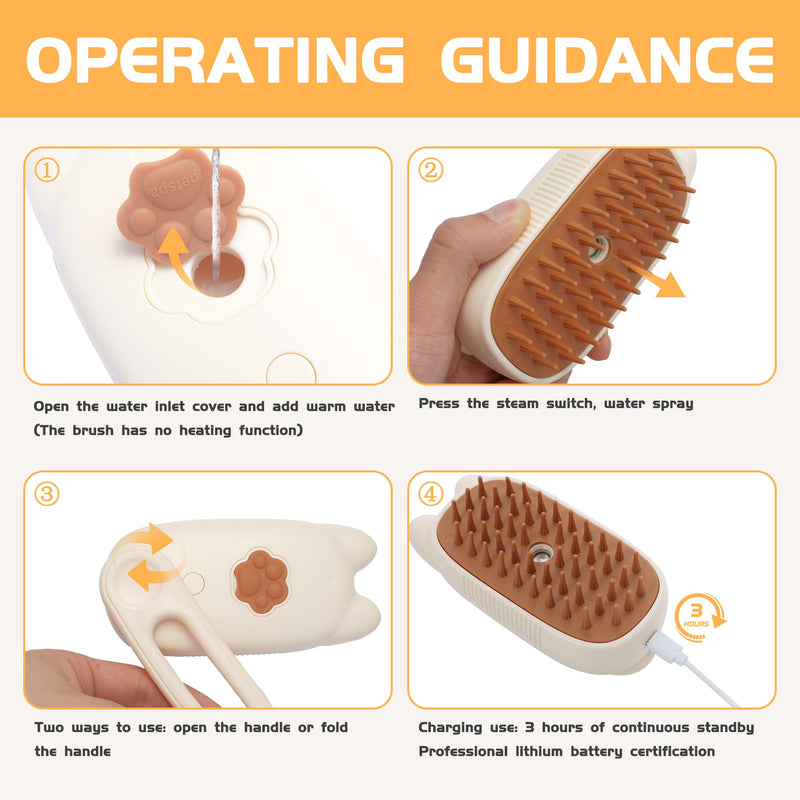 Cat Steam Brush, Steam Brush for Cats, Steamy Cat Brush with Water Tank, Upgraded 3 in 1 Multi-functional Cat Massage Brush for Shedding.(Off White) Off White - PawsPlanet Australia