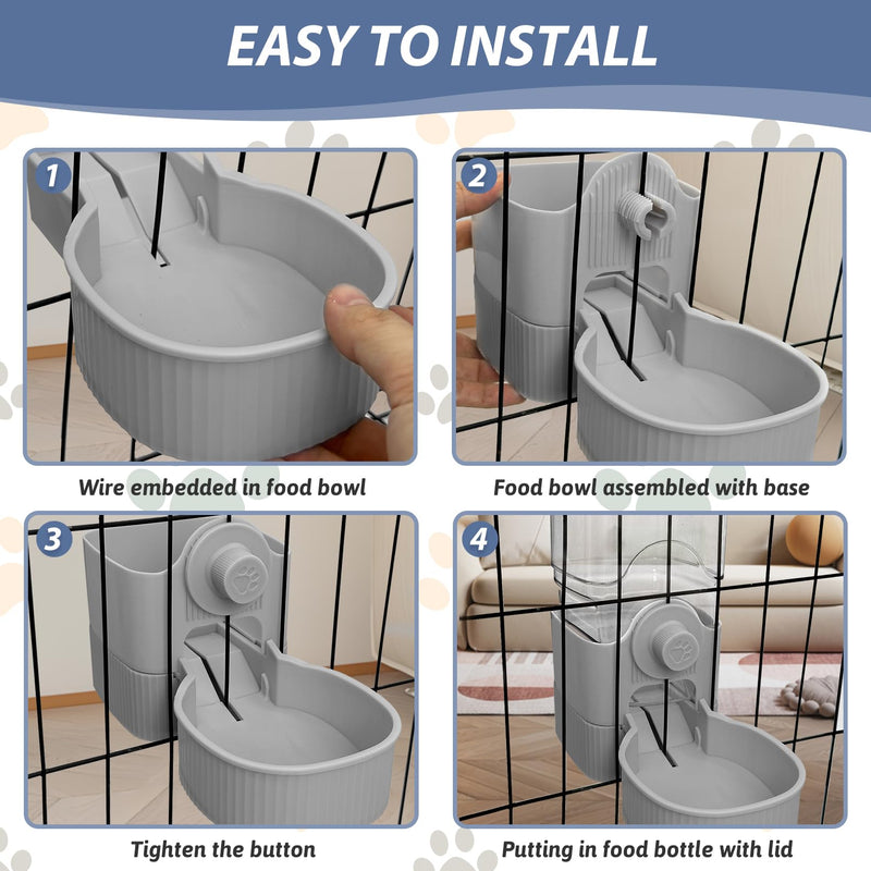 Fhiny Rabbit Food & Water Dispenser, Large Capacity Gravity Guinea Pig Feeder and Waterer Set Hanging Automatic Bunny Feeder for Cage for Bunny Guinea Pig Chinchilla Ferret Cat Puppy Grey Food + Water - PawsPlanet Australia