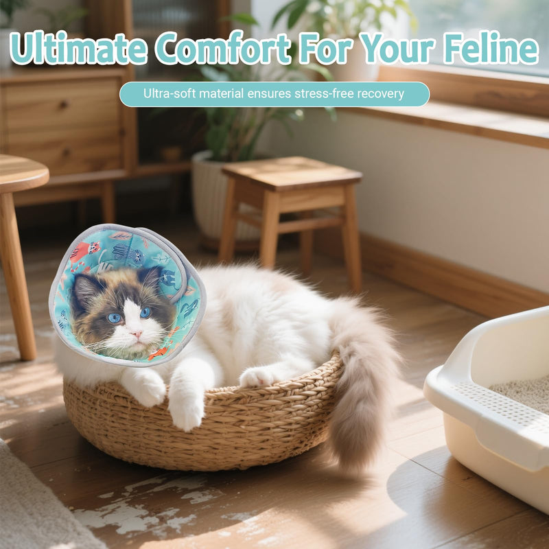 Soft Cat Collar, Adjustable Cotton, Cat Collar, Protective Collar Against Licking and Scratching, Foldable Cat Collar for Cats and Small Dogs (Mint Green, M)