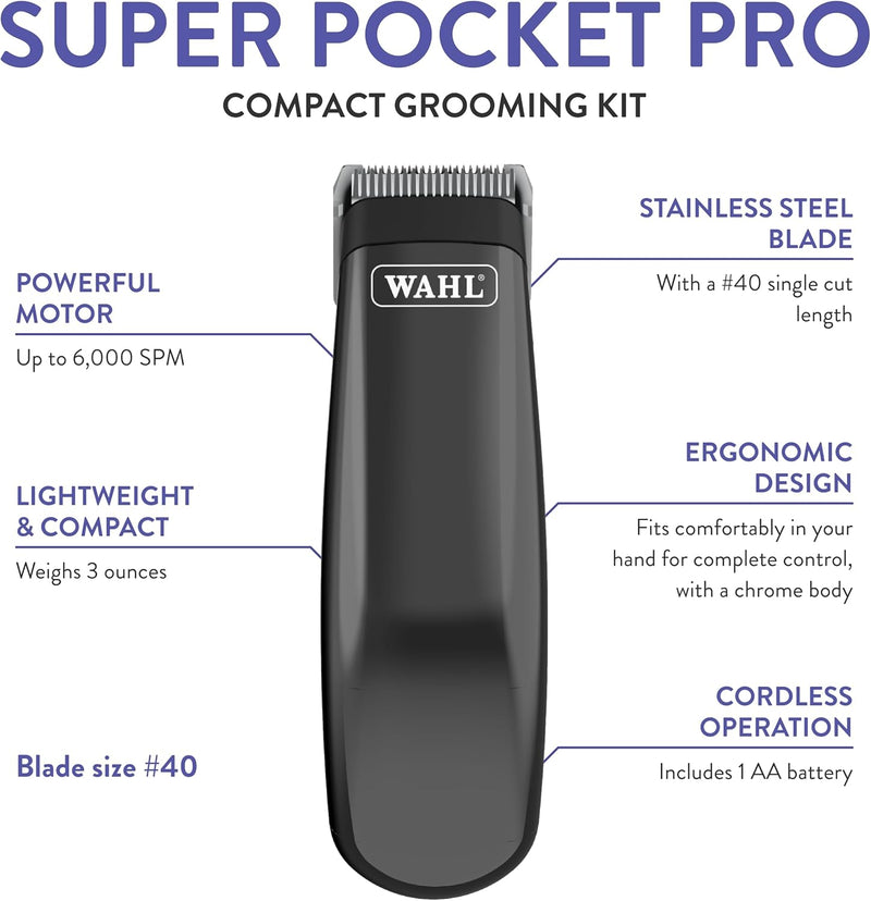 Wahl Professional Animal Limited Edition Touch-Up Dog, Cat, & Pet Trimmer Set, Black (09990-1301),13 Piece Set - PawsPlanet Australia