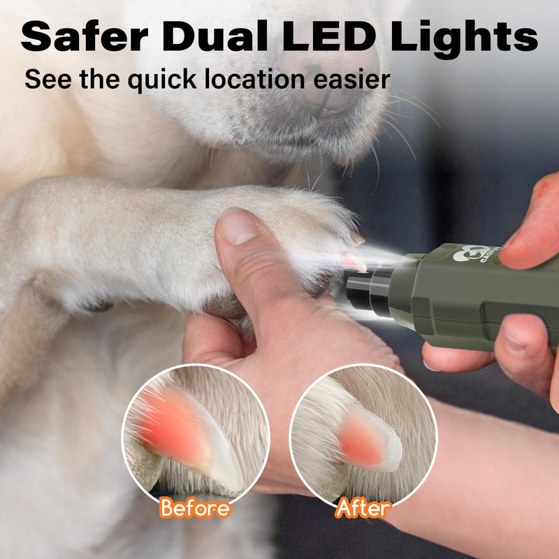 Casfuy 6-Speed Dog Nail Grinder - Newest Enhanced Pet Nail Grinder Super Quiet Rechargeable Electric Dog Nail Trimmer Painless Paws Grooming & Smoothing Tool for Large Medium Small Dogs ArmyGreen - PawsPlanet Australia