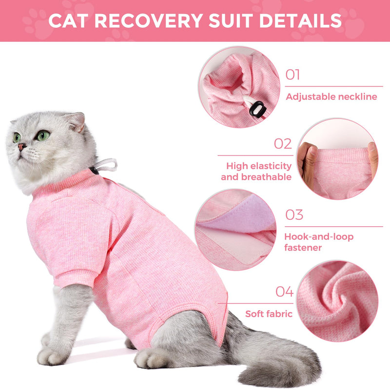 Dotoner Cat Bodysuit Post-Op Collar Anti-Licking Long Sleeve Post-Surgery Protection Against Skin Diseases After Surgery L pink