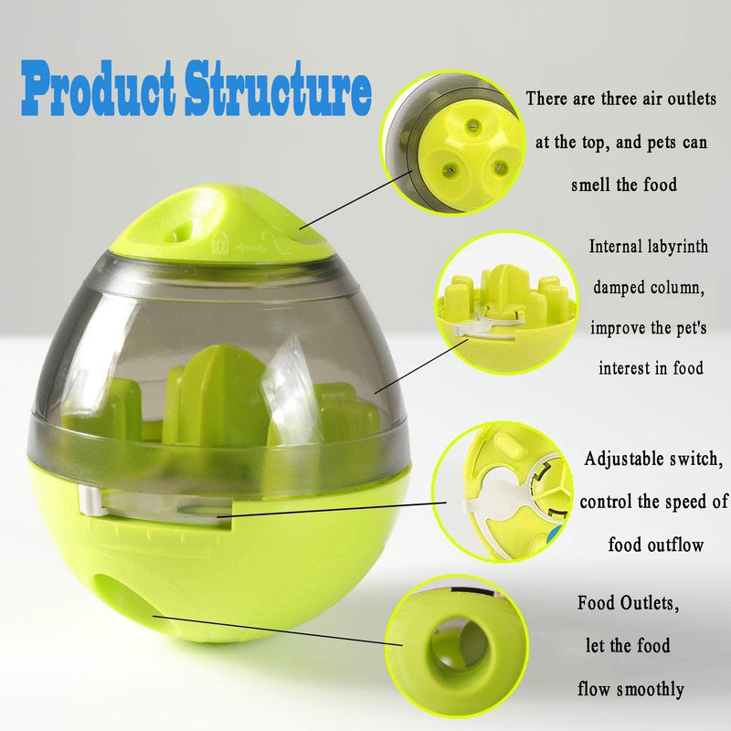 Dog Treat Ball, Adjustable Dog Treat Dispensing Ball Dog Toys, Pet Tumbler Toy, Pet Interactive Slow Feeder Ball, Slow Feeder Treat Ball for Small, Medium Dogs Cats (Green) Green - PawsPlanet Australia