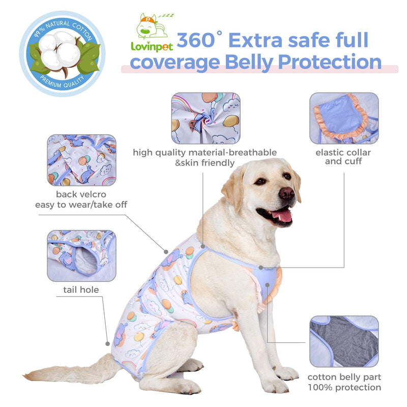LovinPet Dog Recovery Suit for Large Medium Dogs - Dog's Bodysuit Wound Protective Surgical for Abdominal Wounds After Surgery Anti-Licking Dog Onesies,Elephant,Yellow,M Yellow collar/Blue - PawsPlanet Australia