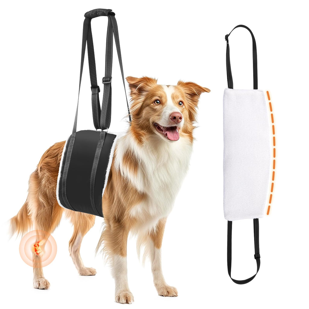 20-150 lbs Dog Lift Harness, Dog Sling for Large Dogs Hind Leg Support, Curved Plush Lining Dog Sling Carrier, Adjustable Dog Support Harness Helps Senior, Elderly, Injured Pet-Black (Large)