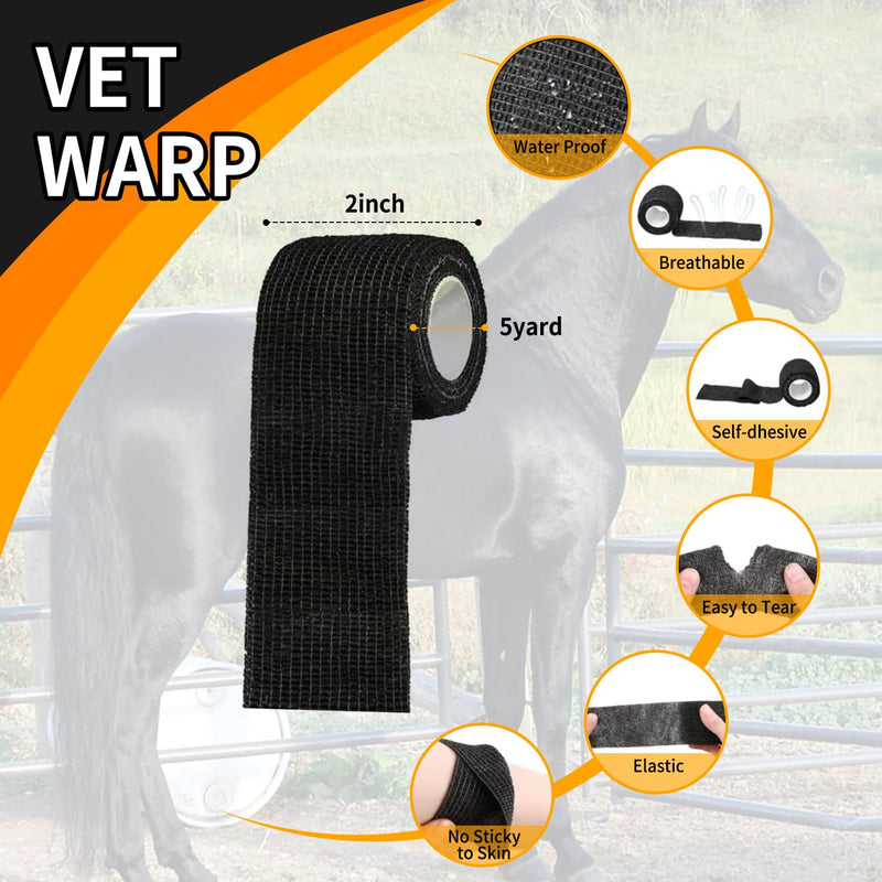 6 Pack Horse Hoof Tape with 2 Rolls of Vet Wrap, Strong Sticky Wraps, Magic Cushion Hoof Packing, Thrush Treatment for Horses, Horse Supplies for Real Horses 6 Pcs&2 Rolls - PawsPlanet Australia