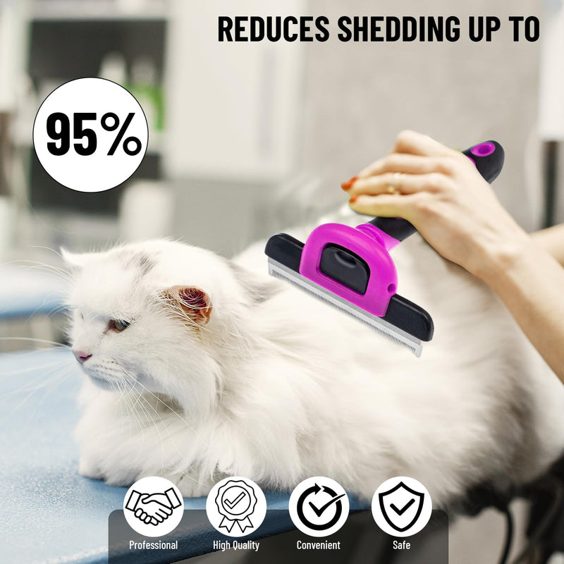 Deshedding and Grooming Tool - Stainless Steel Knot Detangler Comb for Dogs & Cats, Reduces Shedding by 95% (Pink) Pink - PawsPlanet Australia