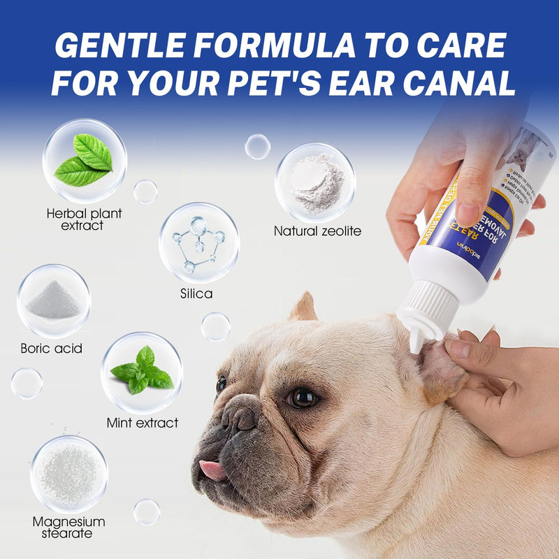 Dog Ear Hair Removal Kit with Powder & 5.5" Curved Locking Forceps - Dog Ear Finger Wipes Gentle Ear Grooming Tool for Dogs - Absorb Moisture, Remove Dirt - Alcohol-Free Pet Ear Care ear powder+tweezers+finger wipes