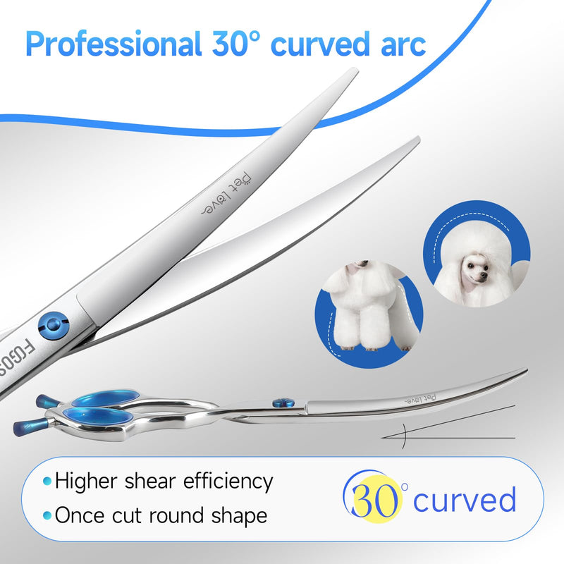 Curved Dog Grooming Scissors 7.5 in Curve Shears for Pet Dogs Cat Japan 440C 30°Arc Upward & Downward Classic Handle for Trimming Face and Paws(7.5, Curved) - PawsPlanet Australia
