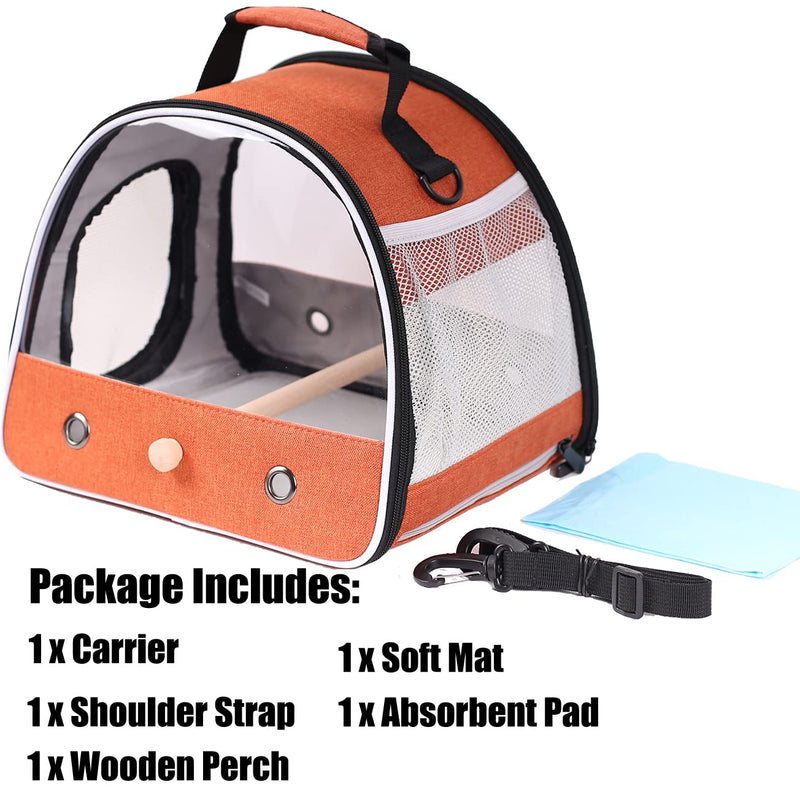 Small Bird Travel Carrier, Portable Bird Travel Outside Cage for Parakeet, Parrot, Budgie, Guinea Pig, Bearded Dragon Reptile Carrier for Hiking Vet Visit Bicycle Ride (Orange) Orange Clear Window - PawsPlanet Australia
