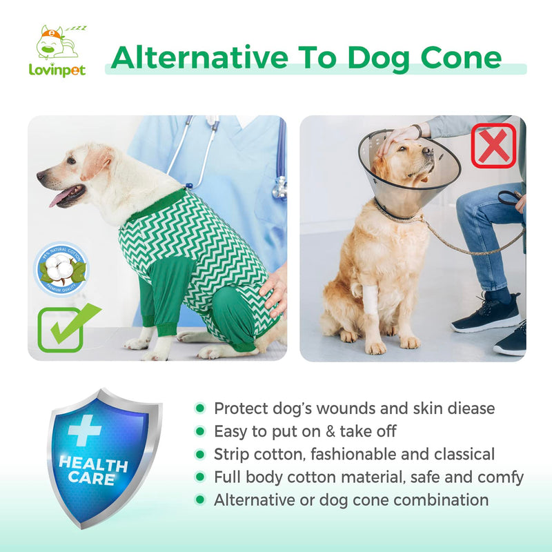 LovinPet Dog Recovery Suit for Large Medium Dogs - Wound Protective Surgical E-Collar Alternative Recovery Snugly Suit for Abdominal Wounds After Surgery Dog Onesies Cut-Out Design of Abdomen,XXL XXL Green collar/Green - PawsPlanet Australia