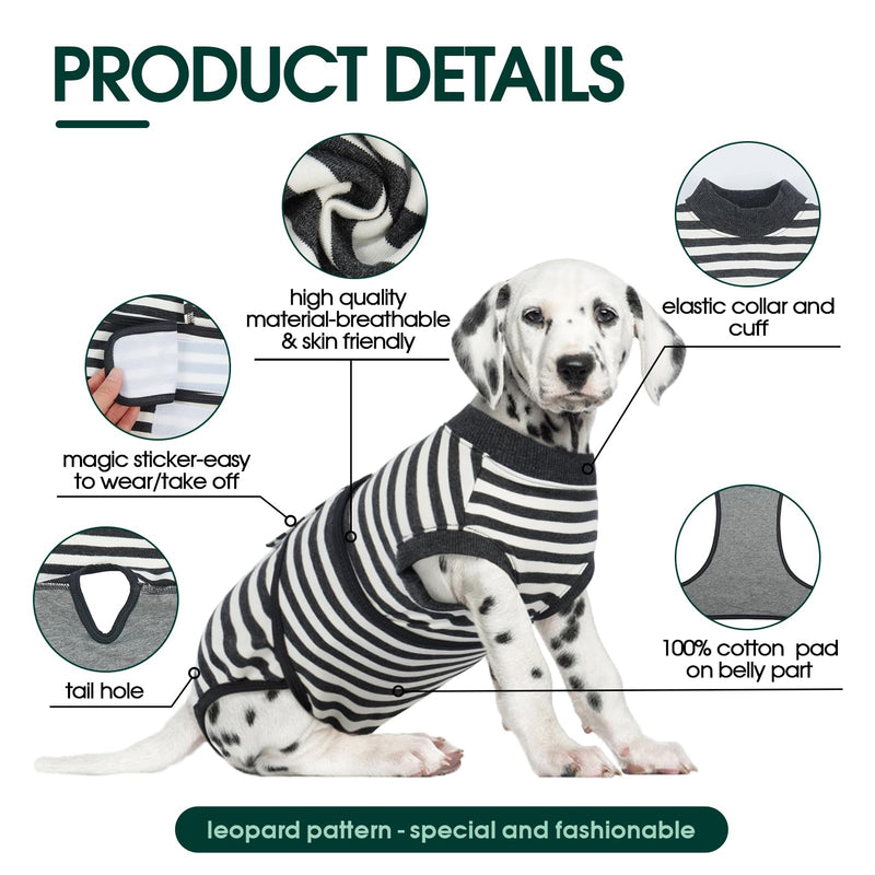 Kuoser Dog Surgery Recovery Suit, Dogs Recovery Suits for Female Spay and Male Neuter, Dog Onesie for After Surgery Post-Op Care, Puppy Post Body Vest Prevent Licking, Grey Stripe S S(Back:11.4"-13.4";Chest:15.7"-19.3")
