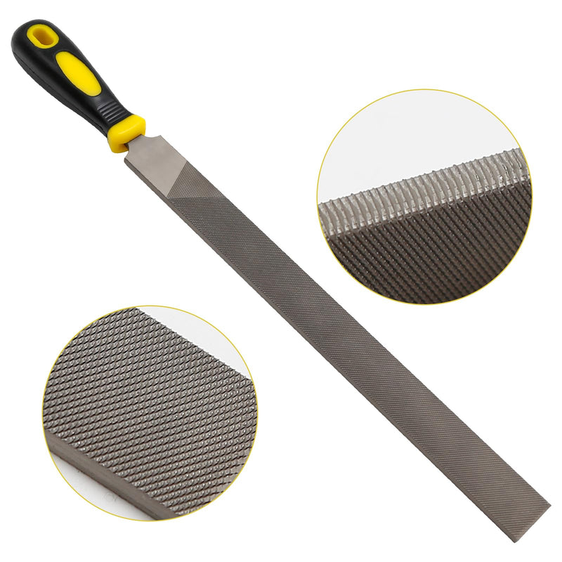 12 Inch Second Cut T12 Grade High Carbon Hardened Steel Flat Mill File with Rubber Hand Grip Handle, 12-Inch Flat File, Hoof Rasp