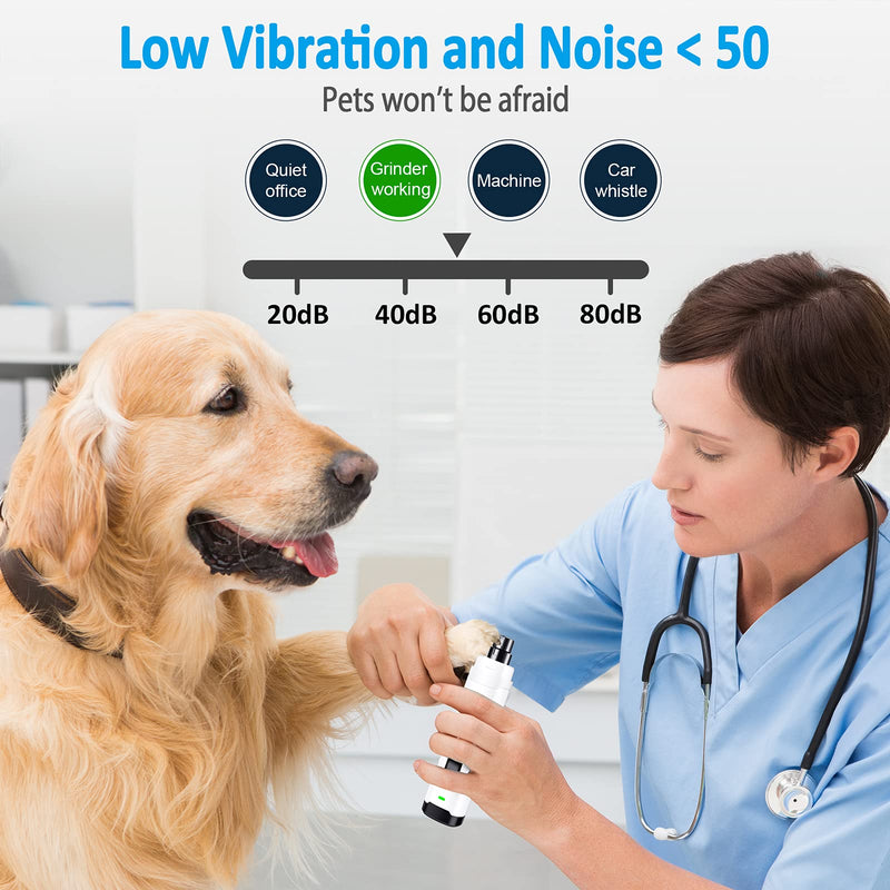Casfuy Dog Nail Grinder with 2 LED Light for Large Medium Dogs - 3X More Powerful 2-Speed Electric Pet Nail Trimmer Rechargeable Quiet Painless Paws Grooming & Smoothing Tool White - PawsPlanet Australia