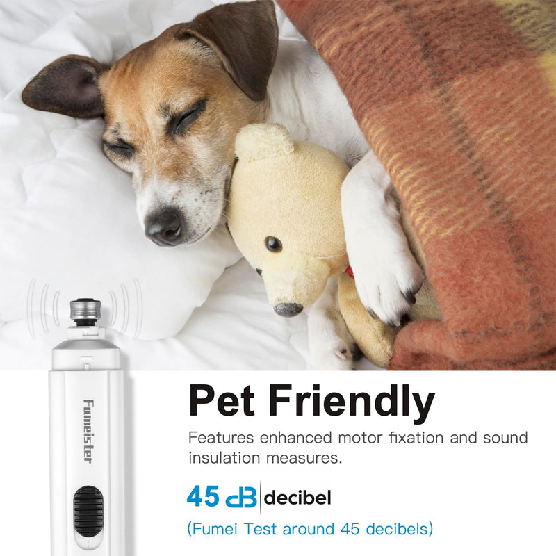 Pet Nail Grinder for Dogs - Quiet 2-Speed Rechargeable Dog Nail Trimmer with Type-C Charging, Low Noise Paw Grooming for Dogs & Cats (White) White