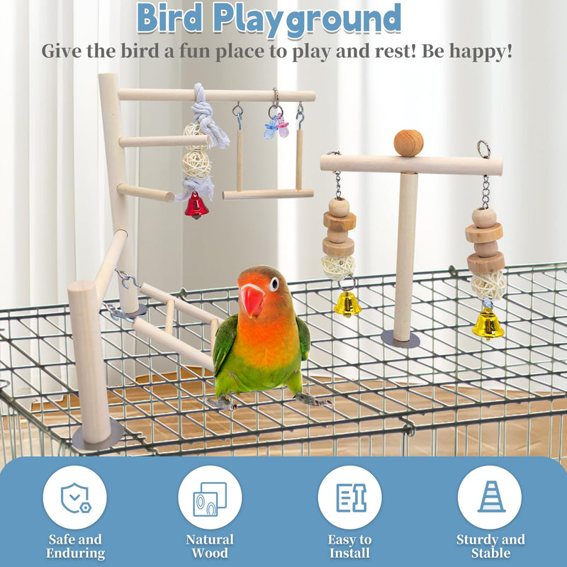 PINVNBY Bird Playground Parrot Play Gym Parakeet Cage Play Stand Wooden Perches Playpen Ladders Conure Chewing Climbing Swing Toy Birdcage Accessories for Small Cockatoo Cockatiel Lovebirds Budgie Bell - PawsPlanet Australia