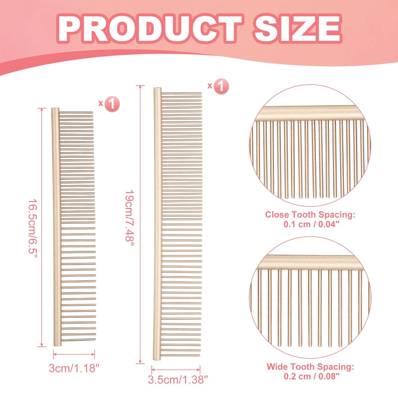 Dog Cat Comb, Pet Combs Stainless Steel Teeth with Rounded Ends for Knots Mats Loose Hair Removal, 6.5/7.5IN (Gold Coated, 2 Pack), Grooming Tool Intended for Long Curly Hair Pet Gold Coated 6.5/7.5 IN