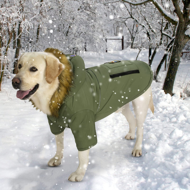 Large Dog Down Jacket Hoodie Coat Winter Waterproof,Reflective Warm Dog Clothes Clothing Thick Padded for Medium Big Dogs, with Real Pocket(34) 34 ArmyGreen