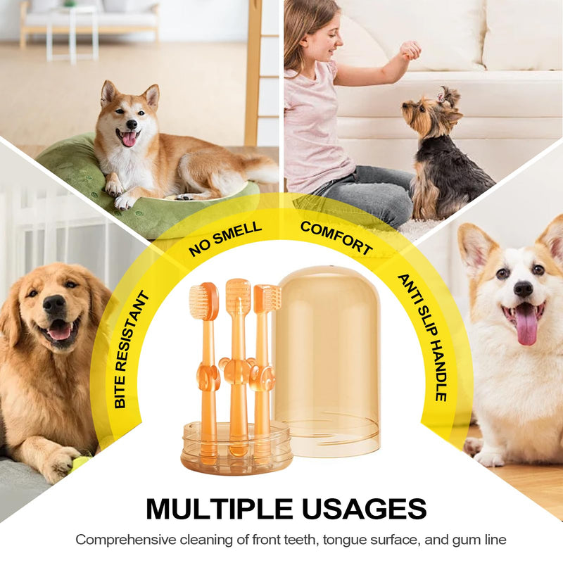 Dog Toothbrush, Non-Slip Dog Toothbrush, 3-Piece Care Set for Oral Care for Large, Medium, Small Breeds Against Bad Breeds