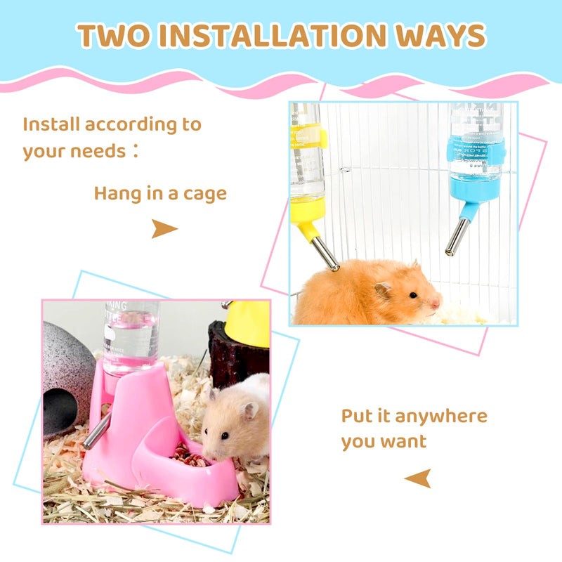 Hamster Water Bottle,3 in 1 Samll Animal Pet Cage Water Bottle No Drip,Pet Cage Water Bottle 80-125ml with Bracket,Waterproof Drop Ball,Mini Bowl,Hamster Nest for Small Animal（Pink-125 - PawsPlanet Australia