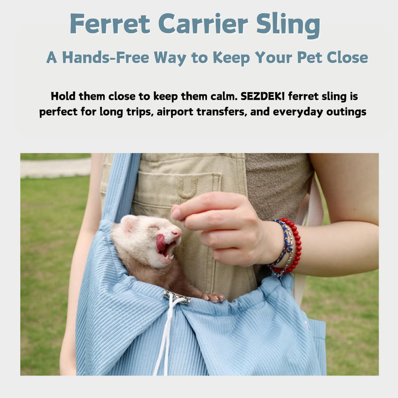 Ferret Sling Carrier - Pet Carrying Bag with Adjustable Strap Hands Free Shoulder Bag Crossbody Travel Slings Soft Small Animal Bonding Pouch Front Backpack for Ferret Rabbit Puppy Kitten (Blue) Blue - PawsPlanet Australia