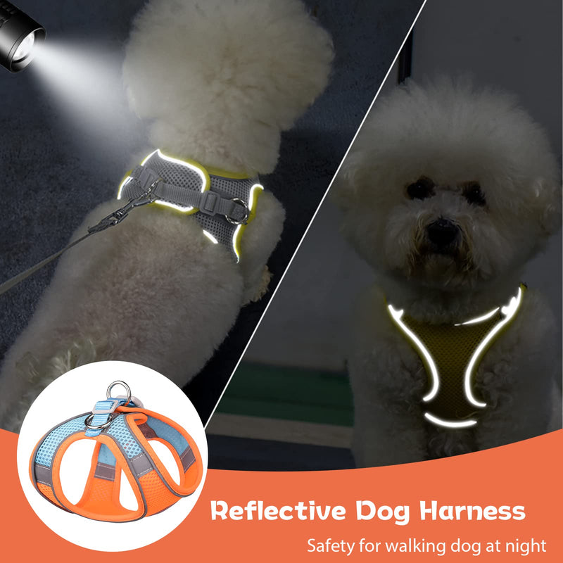 Soft Small Dog Harness and Leash Set Mesh Puppy Harnesses Leash Easy Walk Dog Harness Vest Adjustable Reflective No Pull Dog Harnesses for Small Dogs Cats (Orange Blue,XXS) XXS (Recommend 3-6 lbs) Orange Blue - PawsPlanet Australia